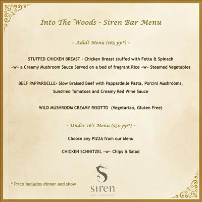 Dinner Menu at Siren Bar